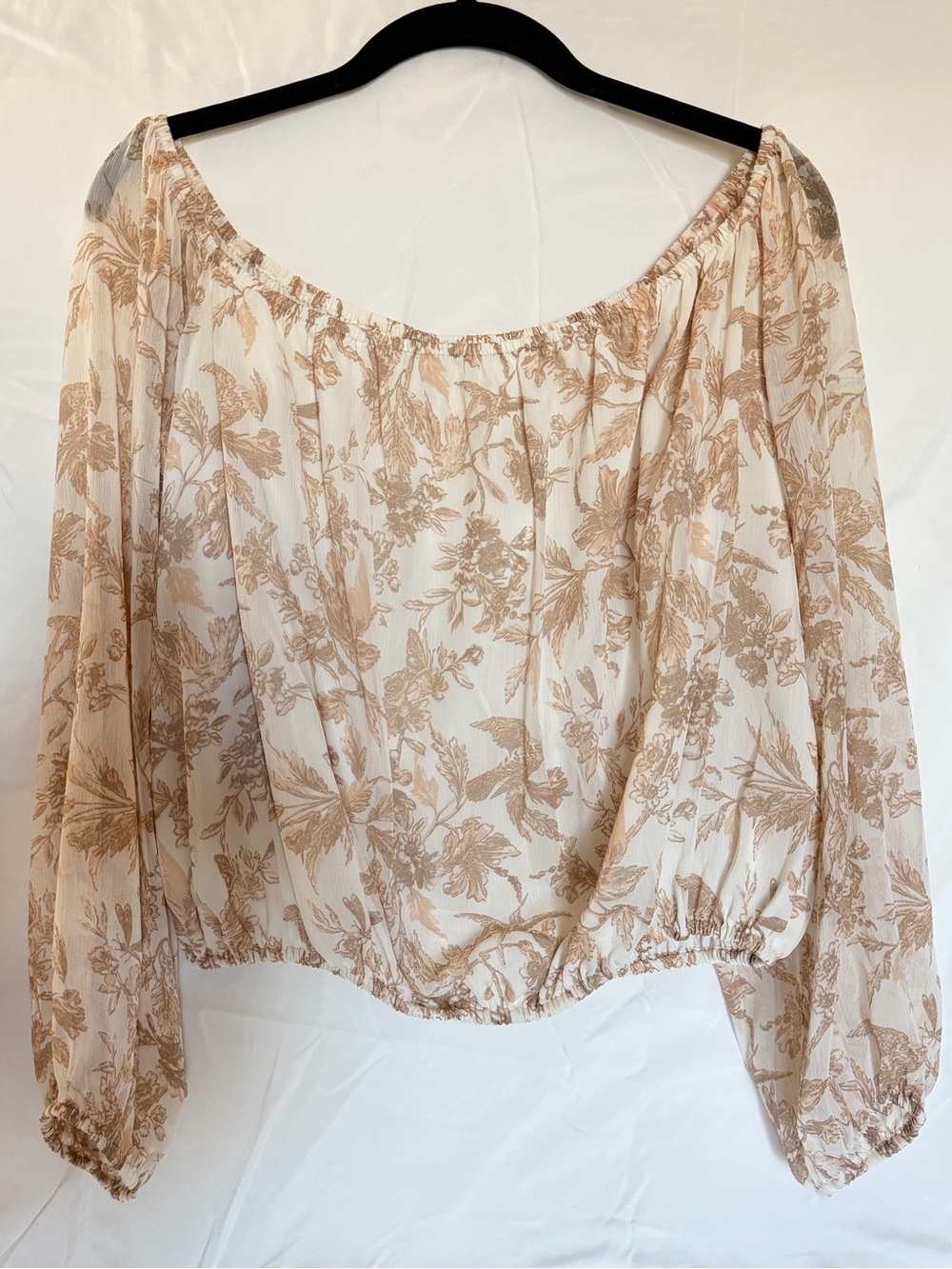 Express Off-Shoulder Floral Blouse in Cream and Tan